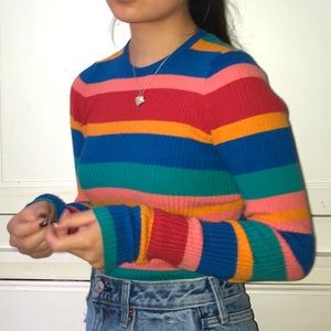 forever 21 70s rainbow striped ribbed sweater top